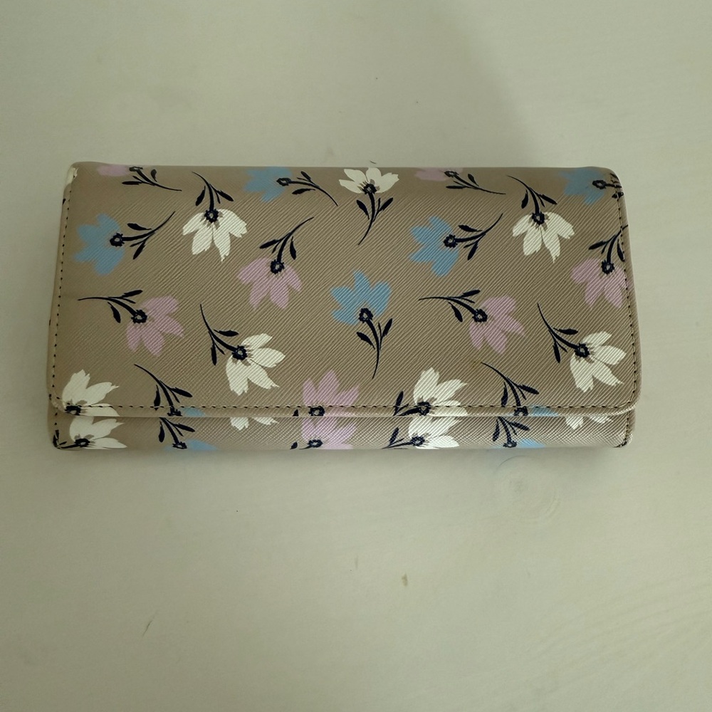 Floral Women's Wallet - Tan, Blue, and Pink